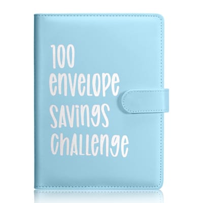 QTTVBTNA - 100 Enveloppen Uitdaging Planner - Budget Planner - Spaardoel Handboek - Financiële Planner - Gezins- en Persoonlijke Budgettering - Blauw - 24x18 cm - 1 Stuk