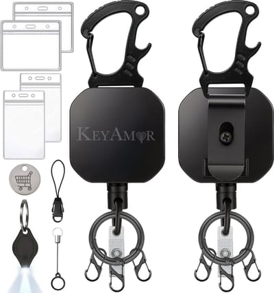 2 Stuks Dyneema Koord Uittrekbare Sleutelhangers met Karabijnhaken en Badgehouders - Trekkoord Skipashouder voor Dames/Heren - Skipas Badge/Sleutels - Broekclip Pashouder/Kaarthouder Sleutelkoord - Keycord\Keykoord Afrolmechanisme - Clip ID Houder