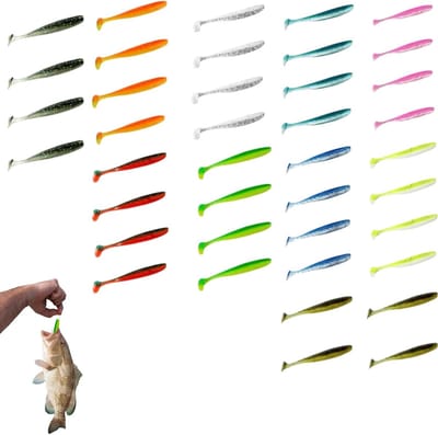 Softbait Set voor Zander en Roofvissen - 40 Stuks in Diverse Kleuren - Geschikt voor Meerdere Vistechnieken met Unieke Paddle Tail