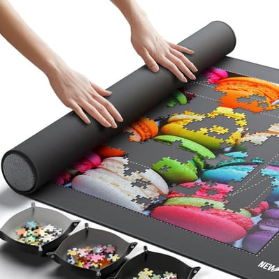 SnelShoppen - Oprolbare Puzzelmat 100 x 59,9 cm met Antislip Onderkant, Draagbare Bewaarder tot 1000 Stukjes, Inclusief 3 Puzzelsorteerbakken - Ideaal