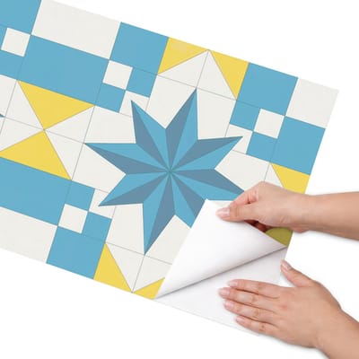 Coloray Meubel Wrap Folie - Blauw Meubelfolie - 50x100 cm - Meubelfolie Zelfklevend Blauwe sterren - Wrapfolie Keuken - Geometrische Meubelfolie - Decoratiefolie - Tafeldecoratie - Geometrie