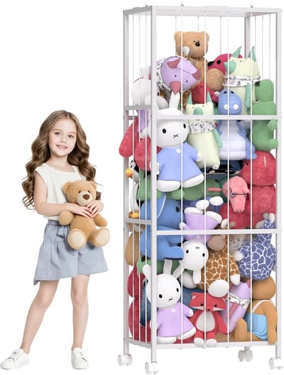 Knuffel Opberger - Dierenhanger Speelgoed - Kinderslaapkamer Inrichten - Stevige Metalen Constructie - Grote Capaciteit - Wit