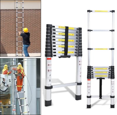 Telescopische Ladder - Telescoopladder - 3,2 m zilver, Compact en Draagbaar met Soft Closing Systeem, Geschikt voor Particulier en Professioneel Gebruik, Telescopische Vouwladder, Max. Belasting 150 kg