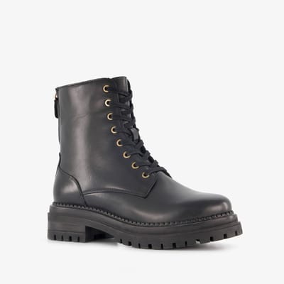 Harper leren dames veterboots met rits zwart - Maat 40