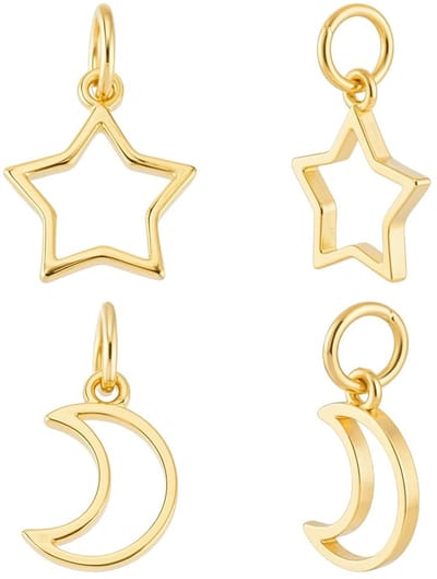 PandaHall 4 stuks 2 stijlen ster maan bedels 925 sterling zilver hanger gouden holle metalen ster maan bedels voor doe-het-zelf handwerk sieraden maken