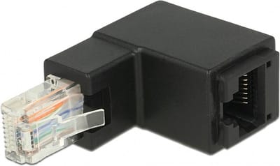 UTP CAT6 Gigabit RJ45 haakse adapter - haaks naar beneden / zwart
