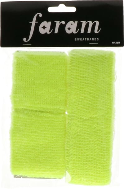 Faram Party Zweetbandjes set - neon geel - Foute 80s/90s party verkleed accessoires - hoofd/pols