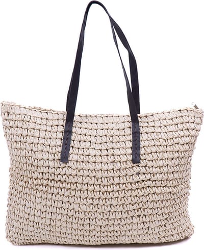 Monnq - strandtas met rits - rieten tas - strandtas riet - Maha Natural