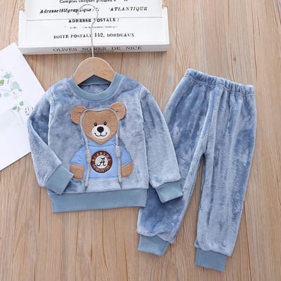 Ensemble de pyjama pour bébé, vêtements d'automne et d'hiver, en flanelle épaisse, polaire, vêtements de nuit pour enfants, 2 pièces, costumes chauds pour la maison, vêtements pour enfants 18-24M(90CM) gray