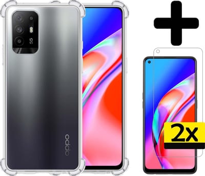 Hoesje - Met Screenprotector - 2 Stuks - Geschikt voor OPPO A94 5G - Sterk & Shockproof - Siliconen Case - Back Cover - Telefoon Hoes - Shock Proof - Telefoonhoesjes - Transparant