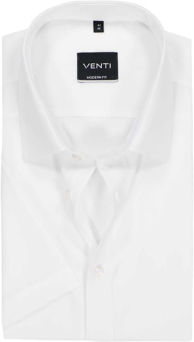 VENTI modern fit overhemd - korte mouw - wit - Strijkvrij - Boordmaat: 40