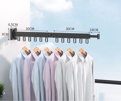 Wanddroogrek Inklapbaar 12 Haken - Droogrek Muur Wandmontage Ophangbaar - Clothes Rack Uitschuifbaar + Montage Kit - Zwart