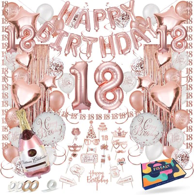 Fissaly 18 Jaar Rose Goud Verjaardag Decoratie Versiering - Helium, Latex & Papieren Confetti Ballonnen