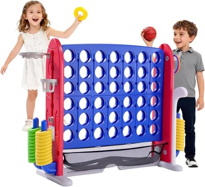 XXL 4-in-1 buitenspel met basketbalring en ringwerpspel – Verstelbare hoogte – Blauw – Voor kinderen & volwassenen – Ideaal voor tuin, feestjes en gazon