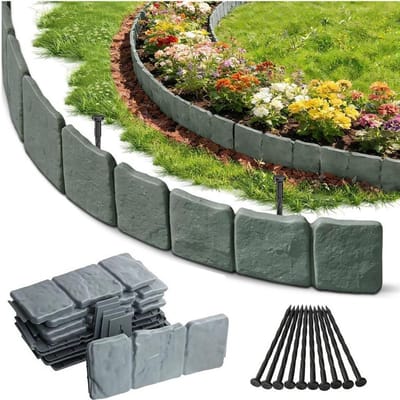 KZQ Gazonrand – Tuinrand – Kunststof tuinrand – Tuinafscheidingsstroken – Bloembedrand – Borderomranding – Padomranding – 20-delige set – 5 meter lang – Grijs