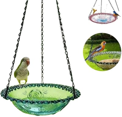 Hangend vogelbad voor buiten (enkelvoudig) – Hangende voerschaal – Hangende voederbak – Voederbak voor vogels – Geschikt als decoratie voor tuin en terras; cadeau voor vogelliefhebbers – 23,5 cm