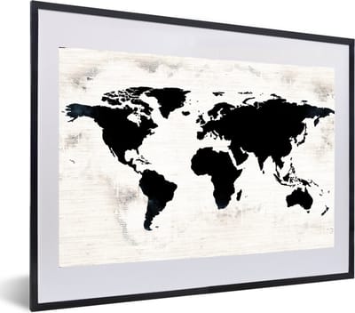 Poster in lijst - Fotolijst 60x40 cm - Posters - Wereldkaart - Zwart - Hout - Posterlijst zwart - Decoratie - Wanddecoratie woonkamer - Muurdecoratie slaapkamer