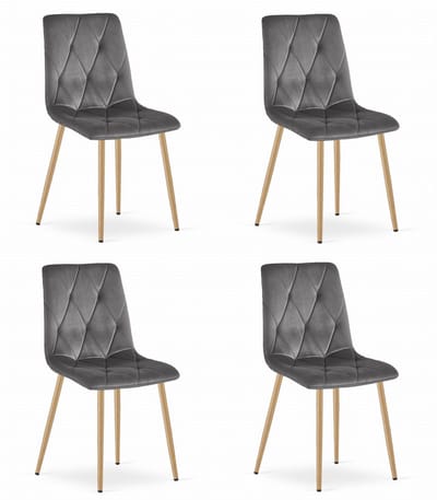Set van 4 Eetkamerstoelen LIBRA Donkergrijs – Houtlook Metalen Poten, Modern Velvet Bekleding, Ergonomisch Design, Max. 120 kg