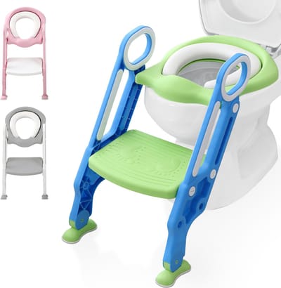 LifeGoods WC Verkleiner - Potje Peuter - Met Trapje - Toilettrainer met Opstapje - Opvouwbaar - Toiletverkleiner - 2 tot 7 Jaar - Groen/Blauw