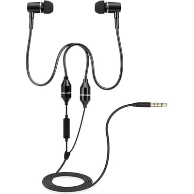 FC12 Écouteurs intra-auriculaires 3,5 mm Casque de musique Tube d'air Anti-radiation avec micro avec micro Noir pour téléphones intelligents Ordinateur de bureau Tablette PC noir