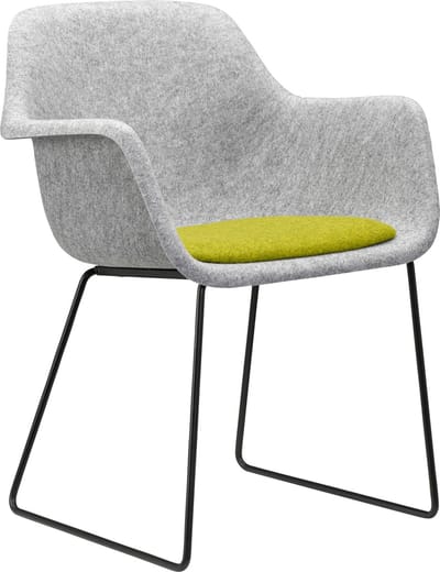 Felt - PET Stoel Lichtgrijs - Zwart Frame - 100% recycle plastic en staal - Zitting Groen (Fair Furniture Group – Nederlands Familiebedrijf)
