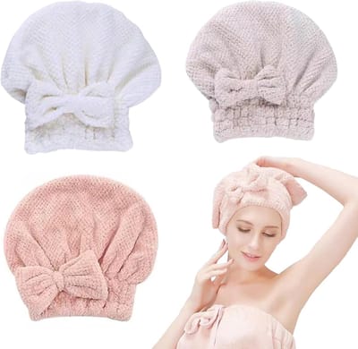 Handdoeken voor het drogen van haar - droogmutsen - douchemutsen van koraalfleece - 3-pack - sneldrogend en absorberend - geschikt voor vrouwen en meisjes