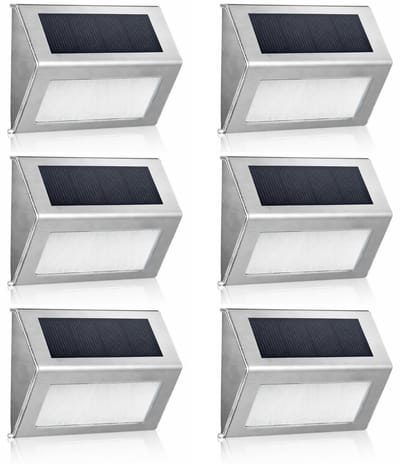 Solar Wandlamp Buiten - 6 Stuks - RVS - Warm Licht 3000K - IP65 Waterdicht - Automatisch Aan/Uit - Tuinverlichting voor Schutting, Trap en Pad