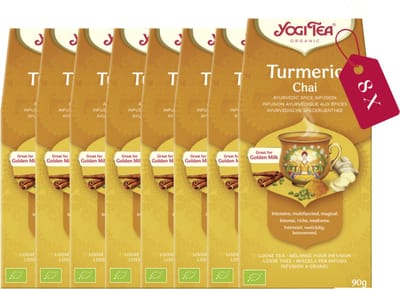 Yogi Tea Turmeric Chai Losse Thee - Tray van 8 Stuks - Biologische Kruidenthee met Kurkuma, Kaneel en Gember voor Een Krachtige en Verwarmende Chai-ervaring