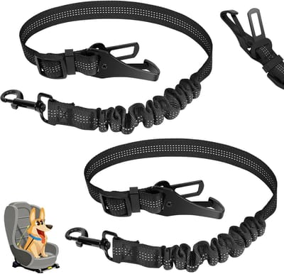 2-pack autogordel voor honden, verstelbare veiligheidsgordel met schokabsorptie en ISOFIX-connector, 3-in-1 reflecterende autogordel voor honden, voor alle hondenrassen en autotypes (70-90 cm)