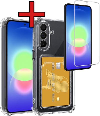 Hoesje - Geschikt voor Samsung Galaxy A27 - Met Screenprotector - Pashouder - Kaarthouder - Back Cover - Telefoon Hoes Shockproof - Siliconen Case - Shock Proof - Pasjes Houder - Telefoonhoes - Transparant