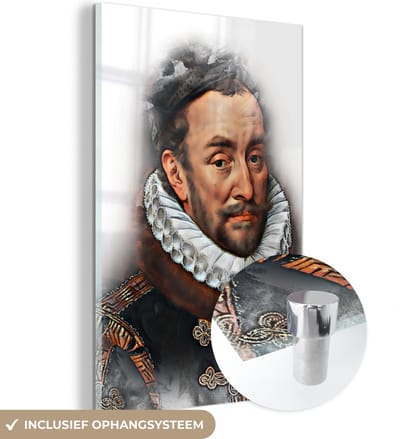 MuchoWow® Glasschilderij 40x60 cm - Schilderij acrylglas - Willem van Oranje - Adriaen Thomasz - Rook - Foto op glas - Schilderijen