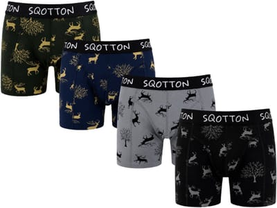 SQOTTON® Heren Boxershorts 4-Pack - Normale Lengte - Katoenen boxer - Heren onderbroek - Forest Deer - Maat M