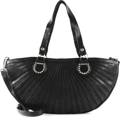 CAMPOMAGGI Leren Schoudertas Half Moon Shopping Bag Nero Zwart