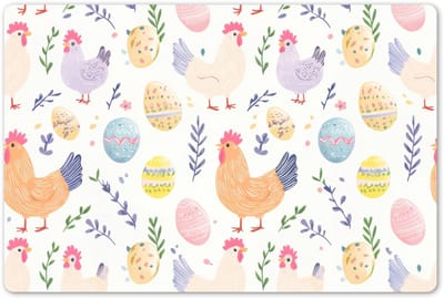 Placemats 45x30 cm - Placemat kunststof - 1 stuk - Patroon - Kip - Paaseieren - Borden onderleggers - Decoratie voor op tafel - Keuken tafeldecoratie accessoires - Vinyl onderlegger - Tafelversiering