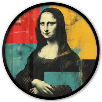 Poster in lijst Rond - Fotolijst 40x40 cm - Posters - Vrouw - Kleurvlakken - Klassieke schilderkunst - Ronde posterlijst zwart - Decoratie - Wanddecoratie woonkamer - Muurdecoratie slaapkamer