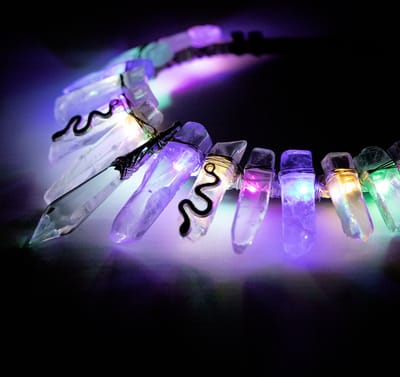KIMU® Haarband Bergkristal Zilver LED Slangen - Helder Kristal Diadeem Fantasy Medusa - Boho Hippie Tovenares Heks Gothic - LARP Slang Hippy Edelsteen - Dames Meisjes Festival