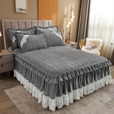 Hoge Kwaliteit Dikke Velours Gewatteerde Bedrok King Queen Maat Kort Pluche Sprei Zacht Warm Hoeslaken Exclusief Kussensloop 1pc Skirt 150x200cm