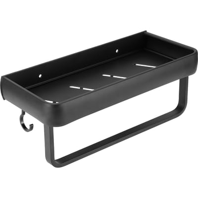 30cm Badkamerplank Ruimte Aluminium Wandmontage Hol Opbergrek Mand Organizer(SingleLayer met Stang en 5 Haken ) black