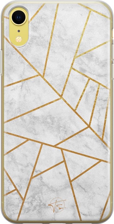 Hoesje geschikt voor iPhone XR - Geometrisch marmer - Soft Case - TPU - Marmer - Grijs - Mooie Telefoonhoesjes