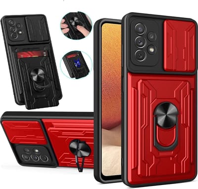Hoesje Geschikt Voor Samsung Galaxy A22 5G hoesje met kickstand Rood - Hoesje Geschikt Voor Samsung Galaxy A22 5G camera lens screen protector - hoesje Hoesje Geschikt Voor Samsung Galaxy A22 met pasjeshouder ring case