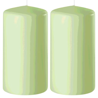 Enlightening Candles Cilinderkaars/stompkaars - 2x - lichtgroen - D6 x H10 cm - 36 branduren - Dikke kaarsen - Voor kandelaar of plateau