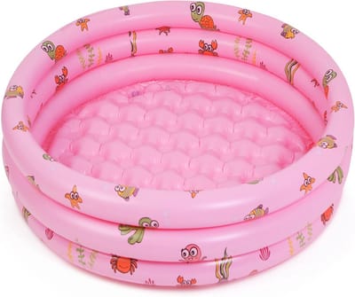 SnelShoppen - Peddelende Zwembaden voor Kinderen, 51 Inch Rond Opblaasbaar Baby Zwembad met 3-Ringen, Roze Peuter Watersportcentrum voor Binnen & Buit