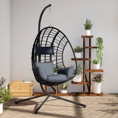 vidaXL - Hangstoel - met - standaard - rattan - en - staal - antracietkleurig