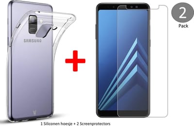 Transparant Hoesje voor Samsung Galaxy A8 (2018) Soft TPU Gel Siliconen Case + 2x Tempered Glass Screenprotector Transparant