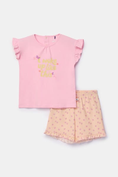 Woody pyjama baby meisjes - lichtroze - 'I woke up like this' - 261-10-PSG-Z/421 - maat 74