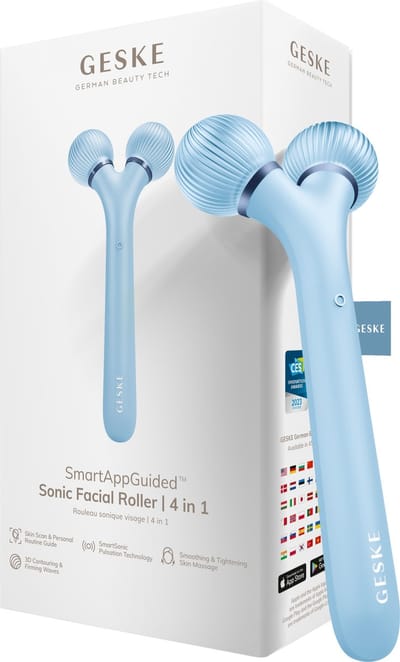 GESKE | SmartAppGuided™ Sonic Facial Roller | 4 in 1 | Dermaroller | Apparaat voor gezicht | Dermarol | Professionele gezichtsroller | Verstevigt en definieert de huid van het gezicht