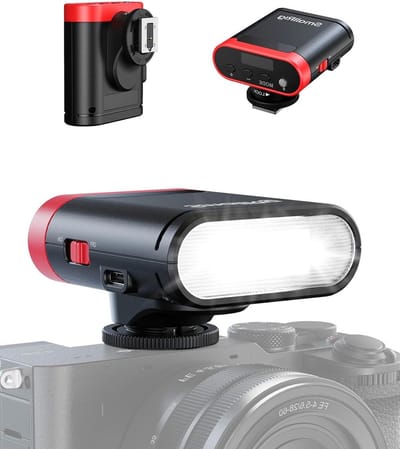 Mini Camera Flits met GN12 Snelheid voor Canon en Sony, 2000mAh Batterij, OLED Scherm, 8 Niveaus, 500 Flitsen, 1.8s Oplaadtijd, 6500K, A/M Modus, Ideaal voor Fotografie en Videografie