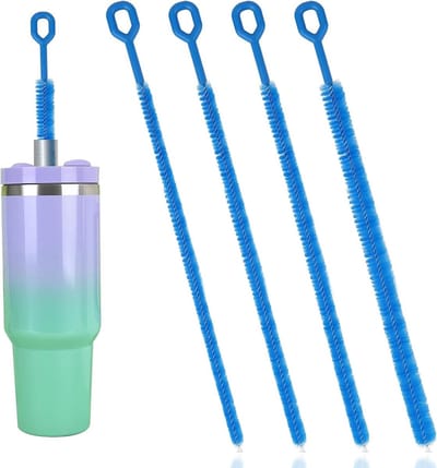 Herbruikbare rietjesreinigingsborstels - 4 flexibele borstels voor het schoonmaken van rietjes en drinkbekers in verschillende maten (blauw)