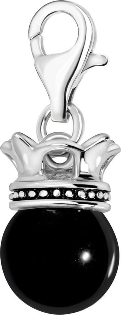 Quiges – 925 - Zilver – Charm - Bedel - Hanger - Bol met Kroon Zwart - 925 Zilver - met – sterling - zilver - karabijnslot - geschikt - voor - Bedelarmband HC383