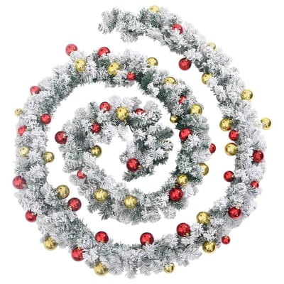 vidaXL - Kerstslinger - met - kerstballen - en - LED-verlichting - 20 - m - PVC - groen